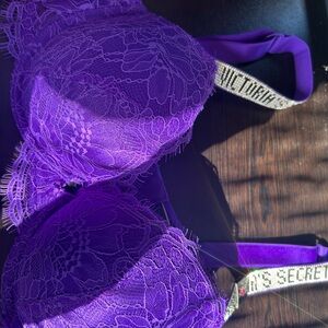 Victoria's Secret shinestrap Vibrant Purple Lace Bra